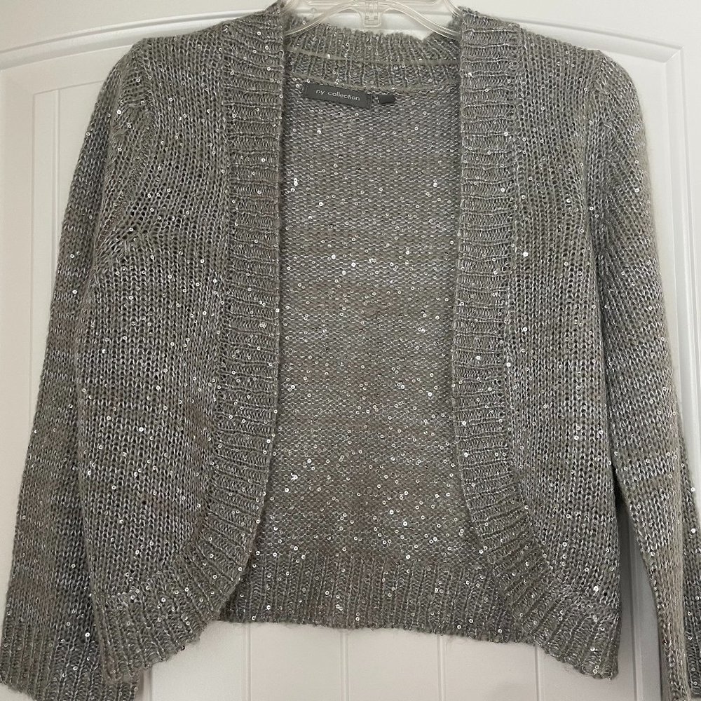 NY Collection Silver Sequin Shrug Size M